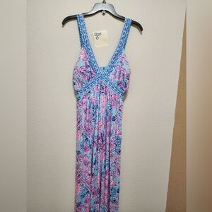 Lilly Pulitzer Light Blue One-Piece with Pink & Navy Tropical Print + HEADBAND